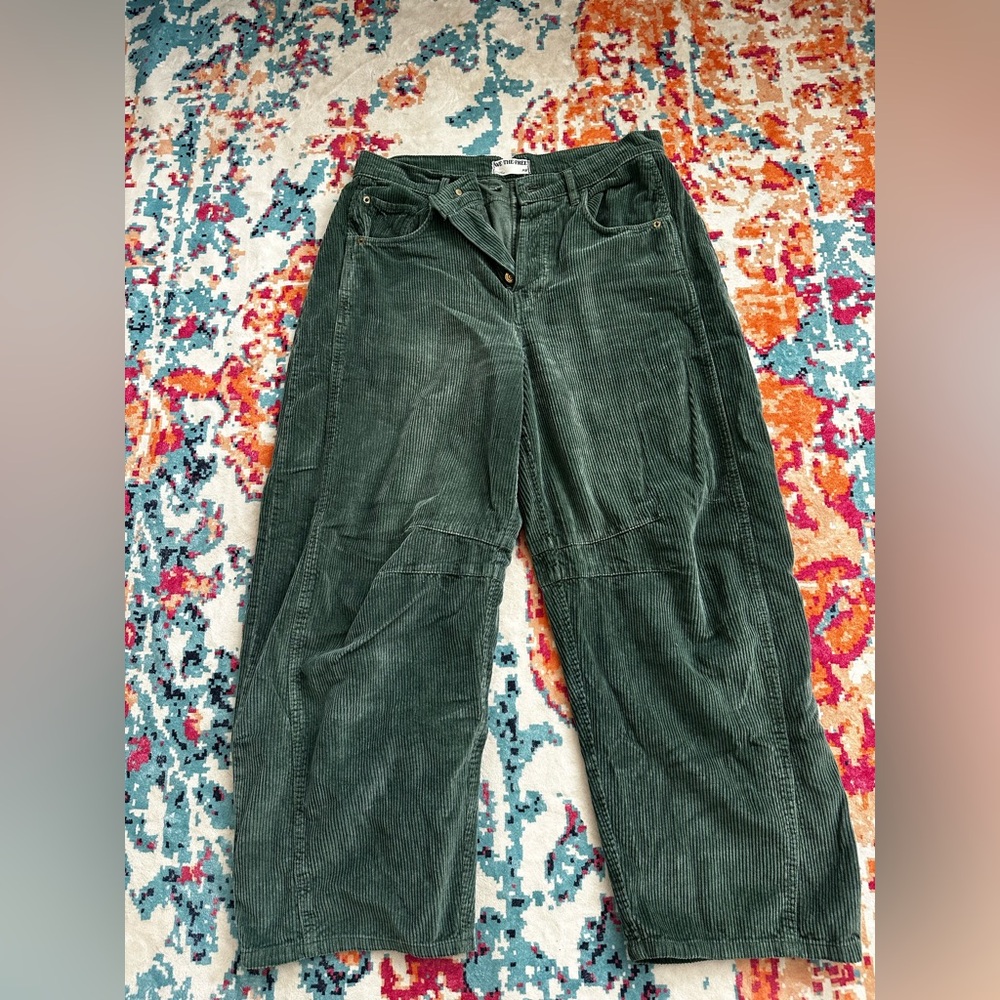 Free People Good Luck Barrel Leg Corduroy Pants in Cypress